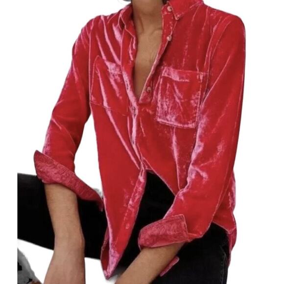 Pilcro Mara Crushed Velvet Relaxed Button Up Shirt Womens Size 4 NWT $128 - Picture 4 of 16